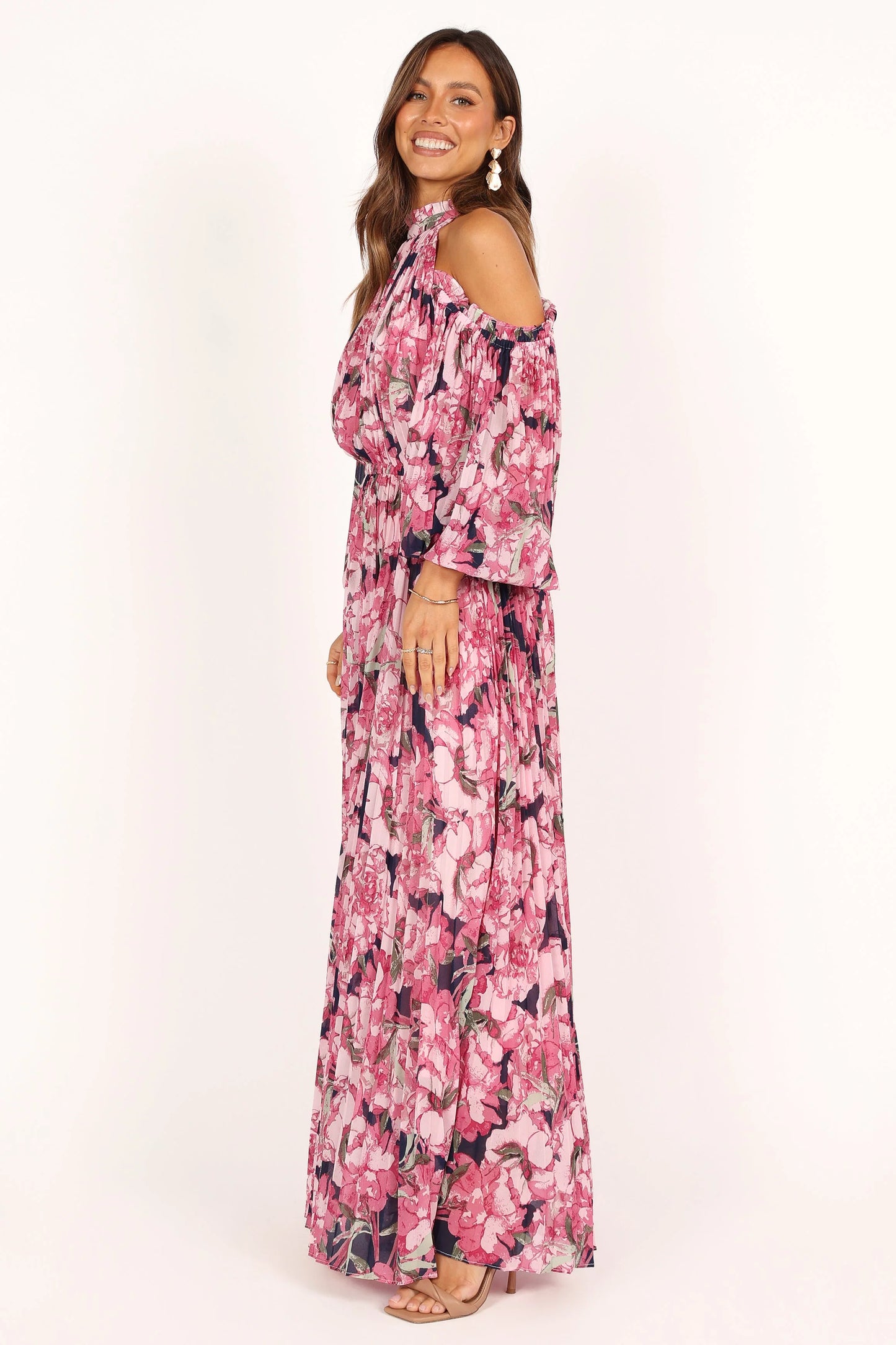 Hilary Pleated Maxi Dress - Pink Floral