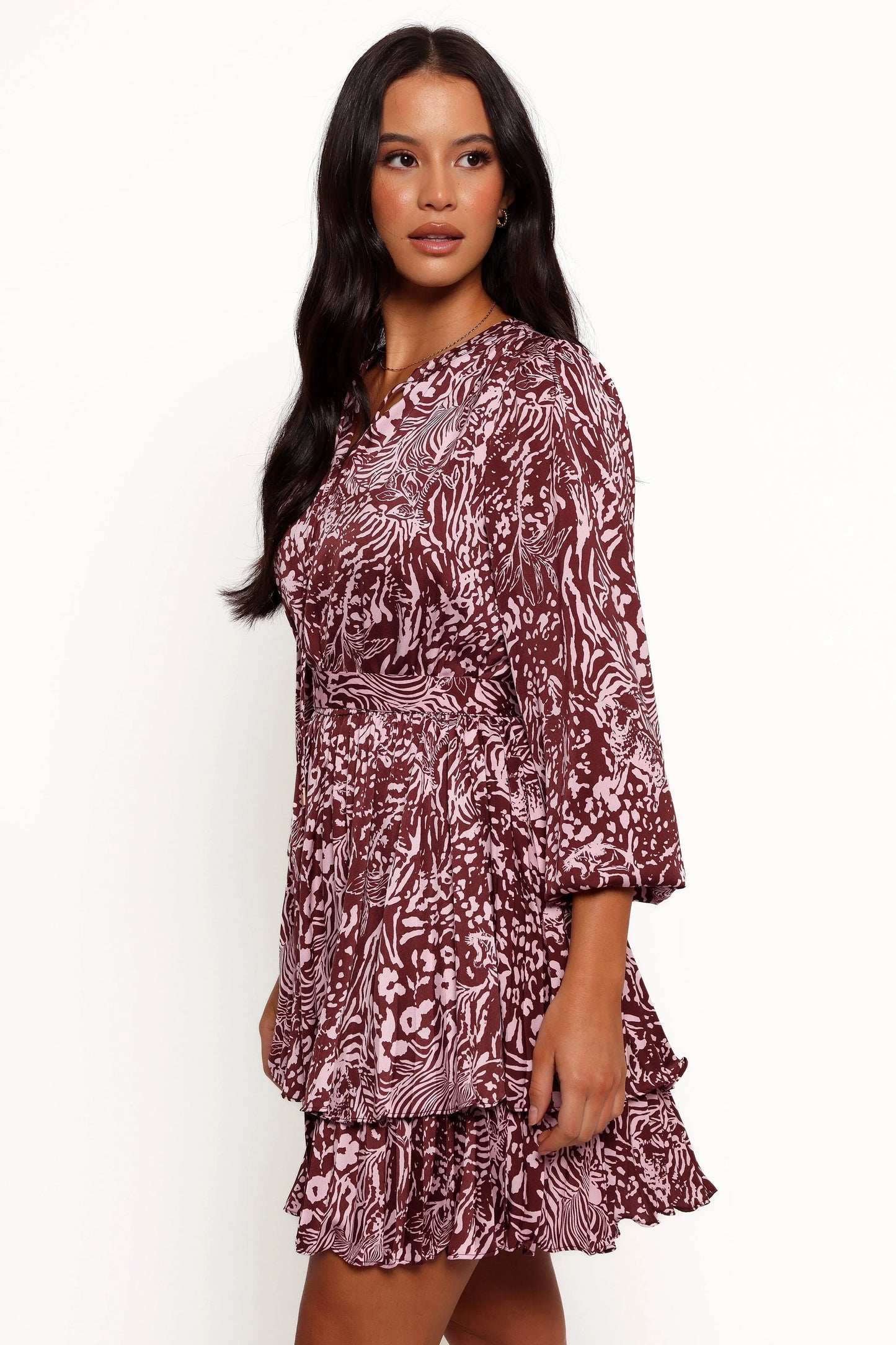 Wrenley Long Sleeve Mini Dress - Chocolate/Pink