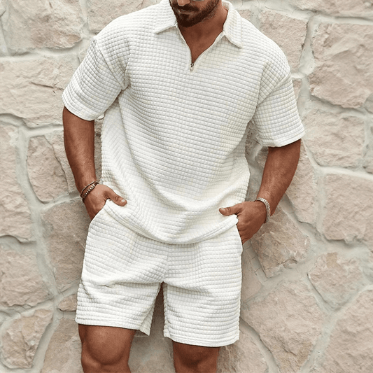 Ensemble polo d'été tendance haut de gamme pour homme, à demi-zip, pour un style sans effort